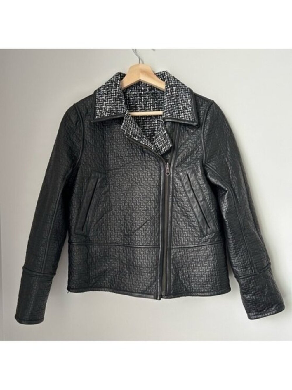 Norah Sue Reversible Leather and Tweed Jacket